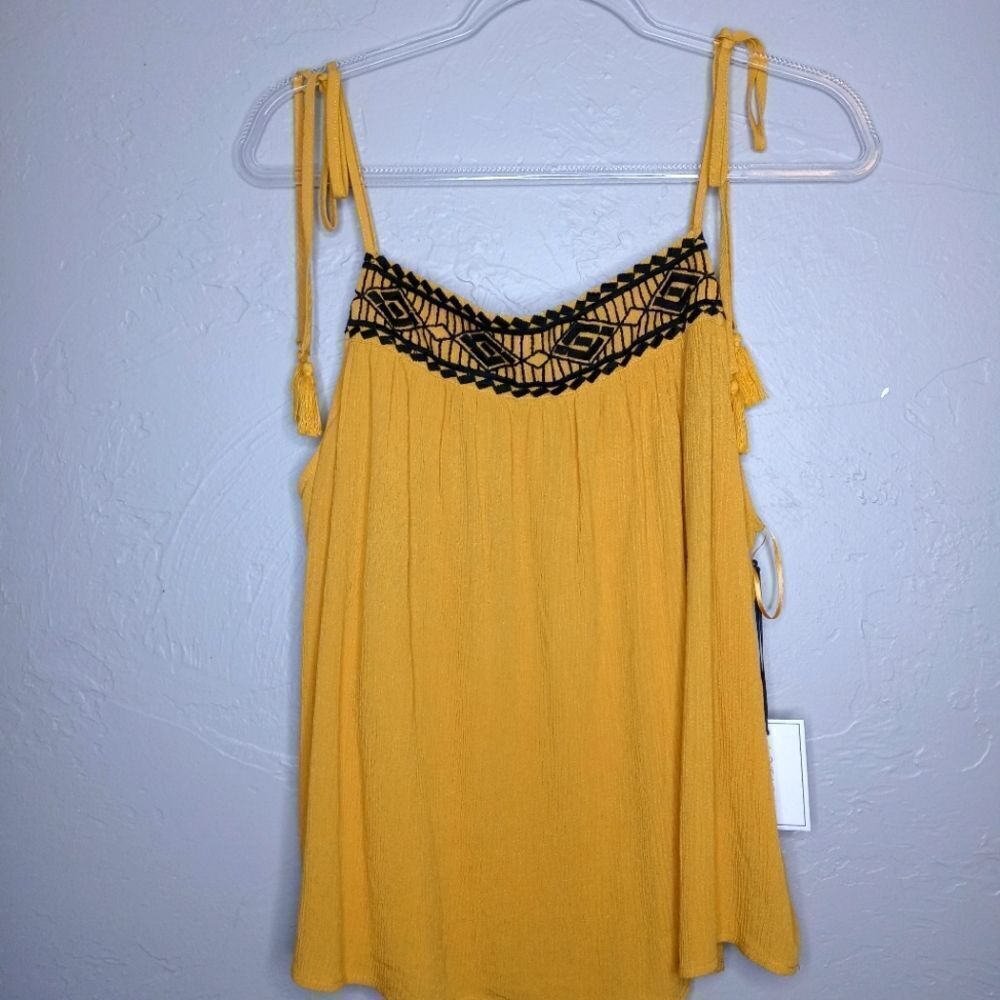 1. State Mustard Yellow Tank with Shoulder Tie Tassels